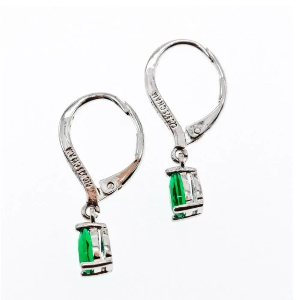925 Sterling Silver Emerald & CZ Earrings